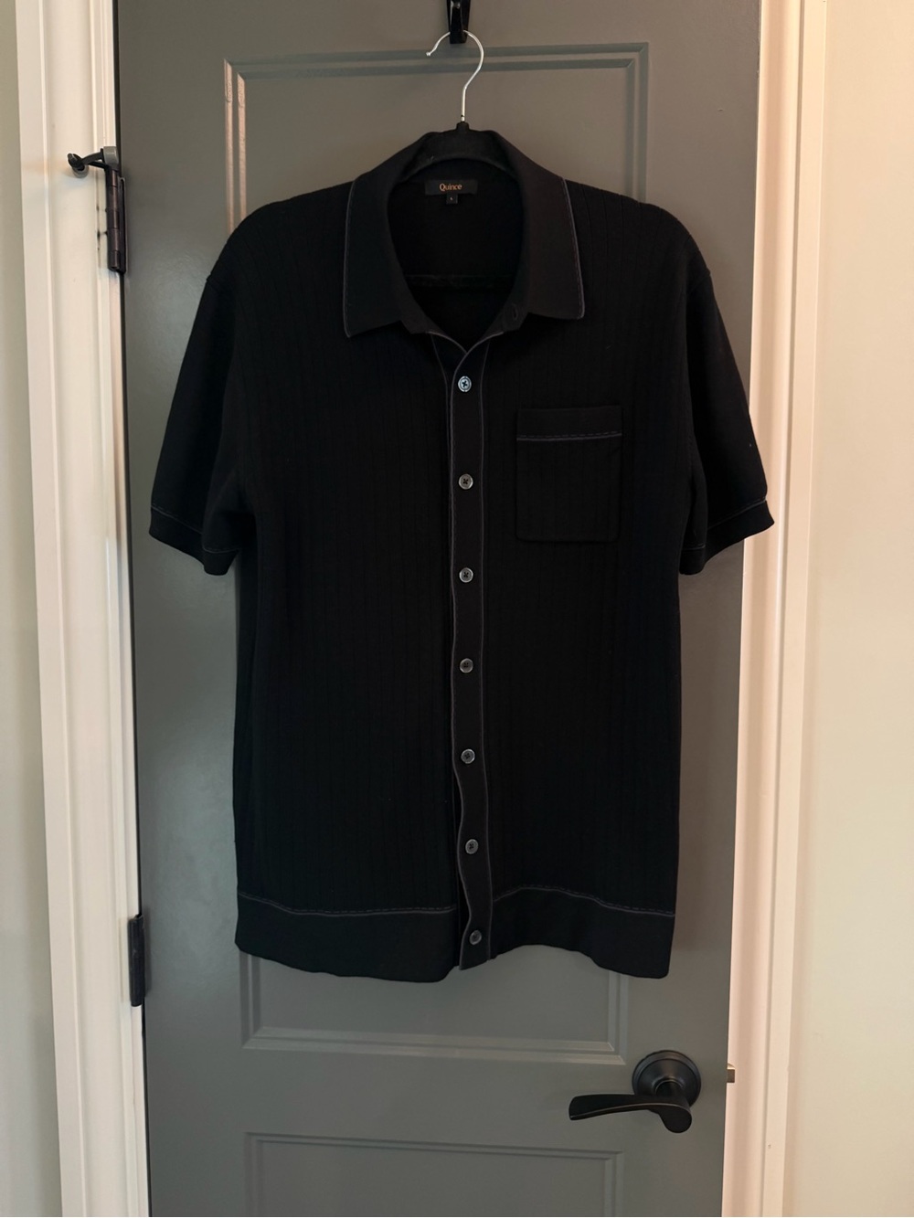 Quince Black Short-Sleeve Knit Button-Down Shirt L nwot -never worn